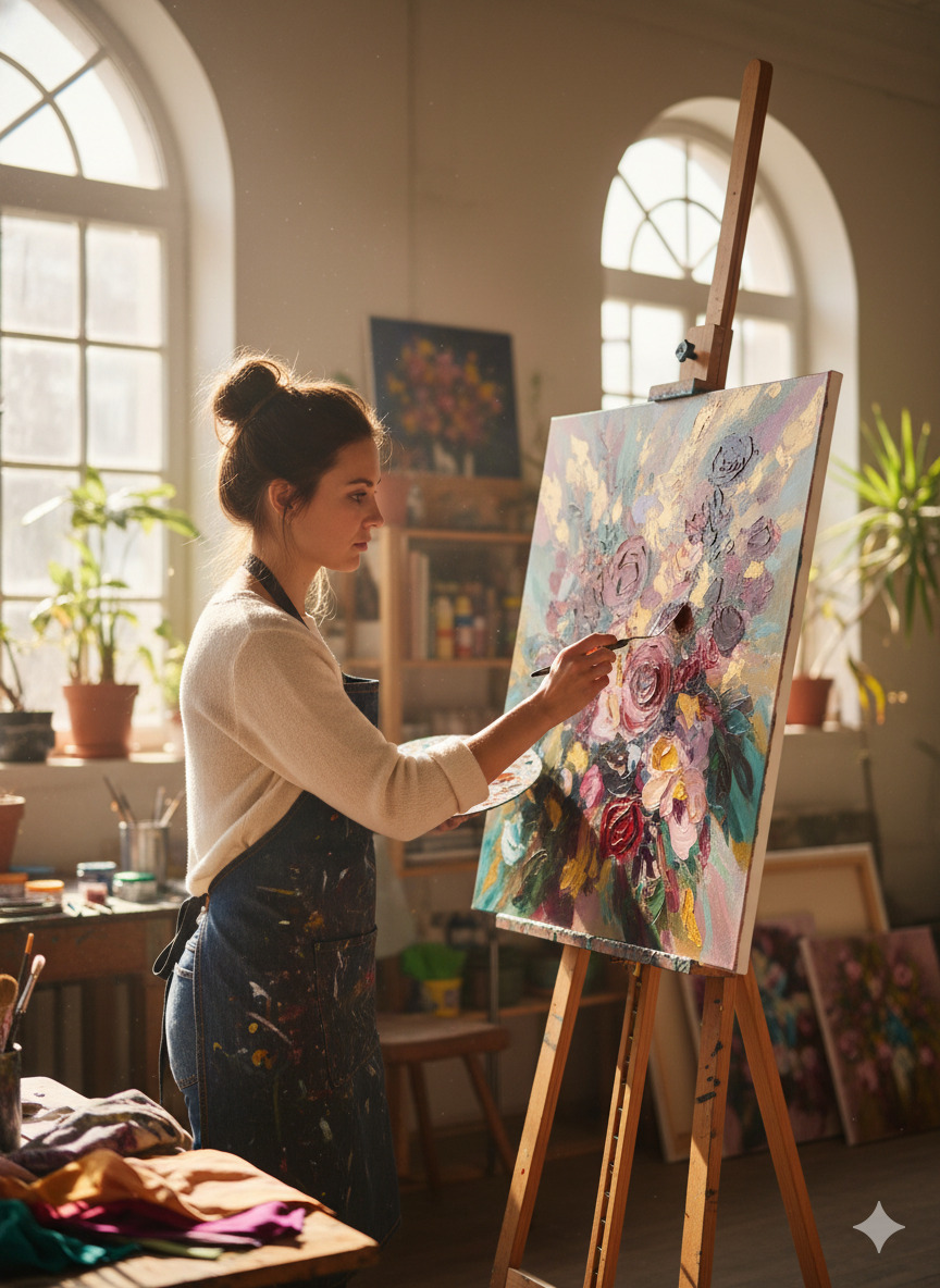 Artist creating artwork